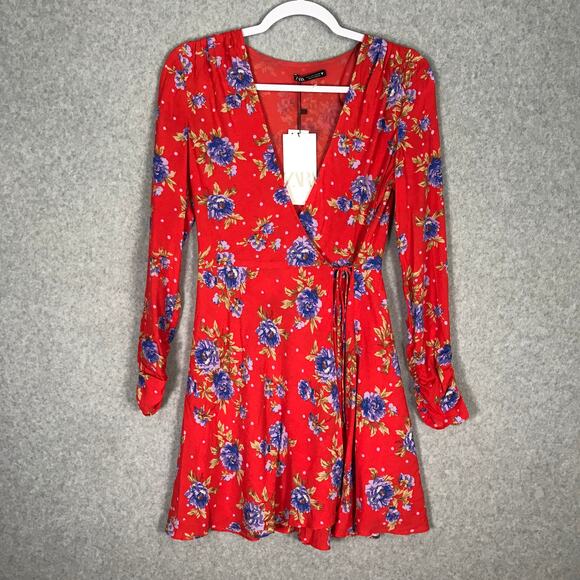Zara Dress Womens Small Floral Wrap Flowy Cottage‎ Mediterranean Cruise Rodeo - Picture 1 of 11